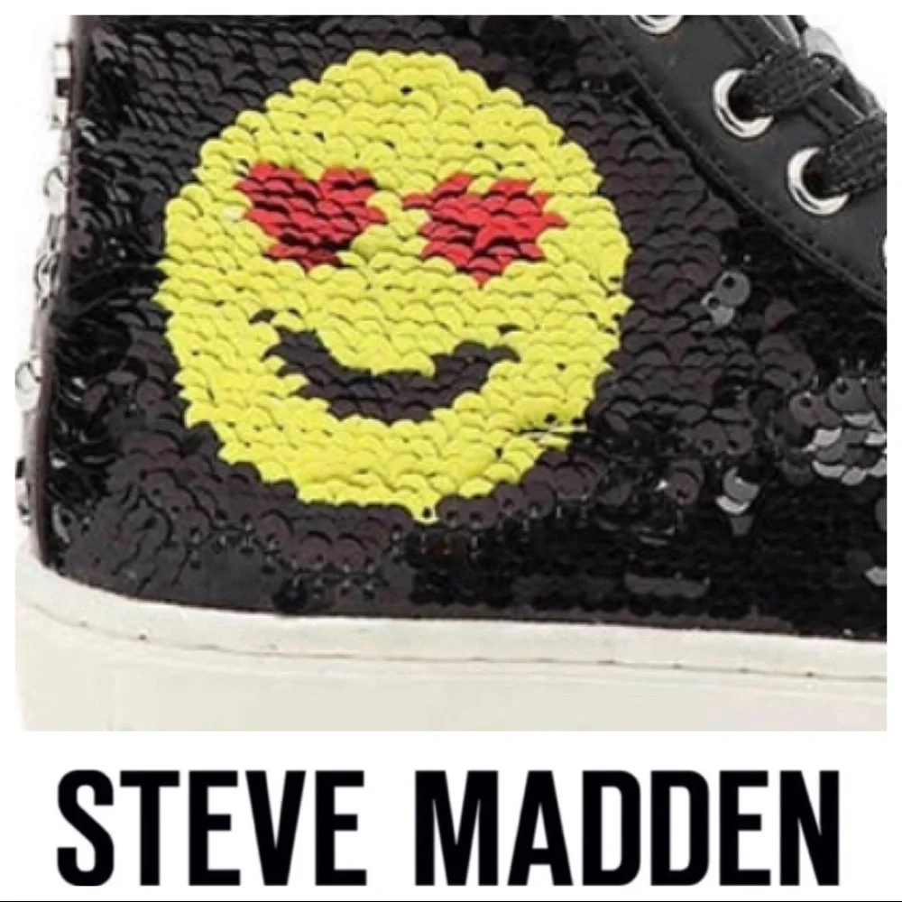 💕SALE💕 Steve Madden Black Sequins Smiley Sneakers - Picture 3 of 9